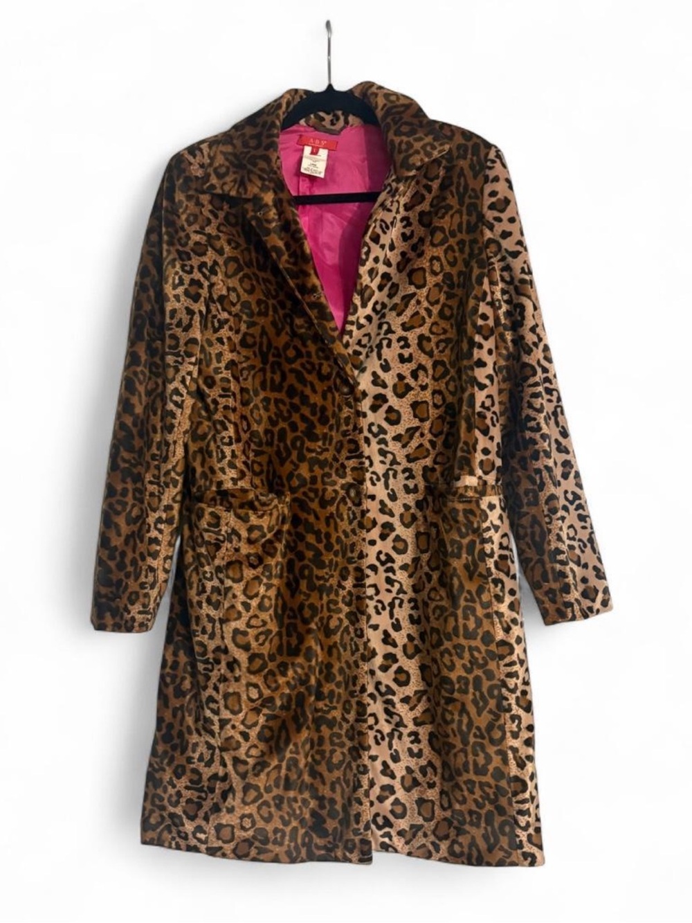 Vintage 90s ABS Leopard Print Women's Coat with Pink Lining